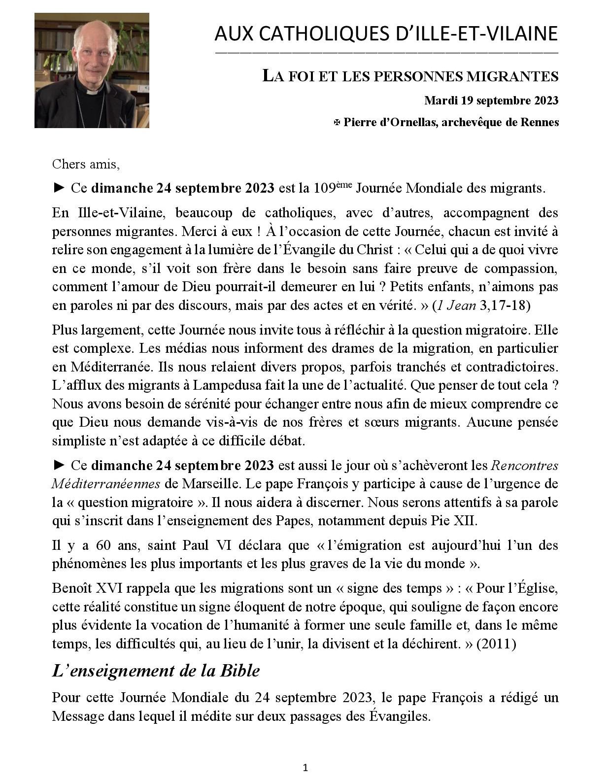 lettre de Mgr d'Ornellas septembre 2023