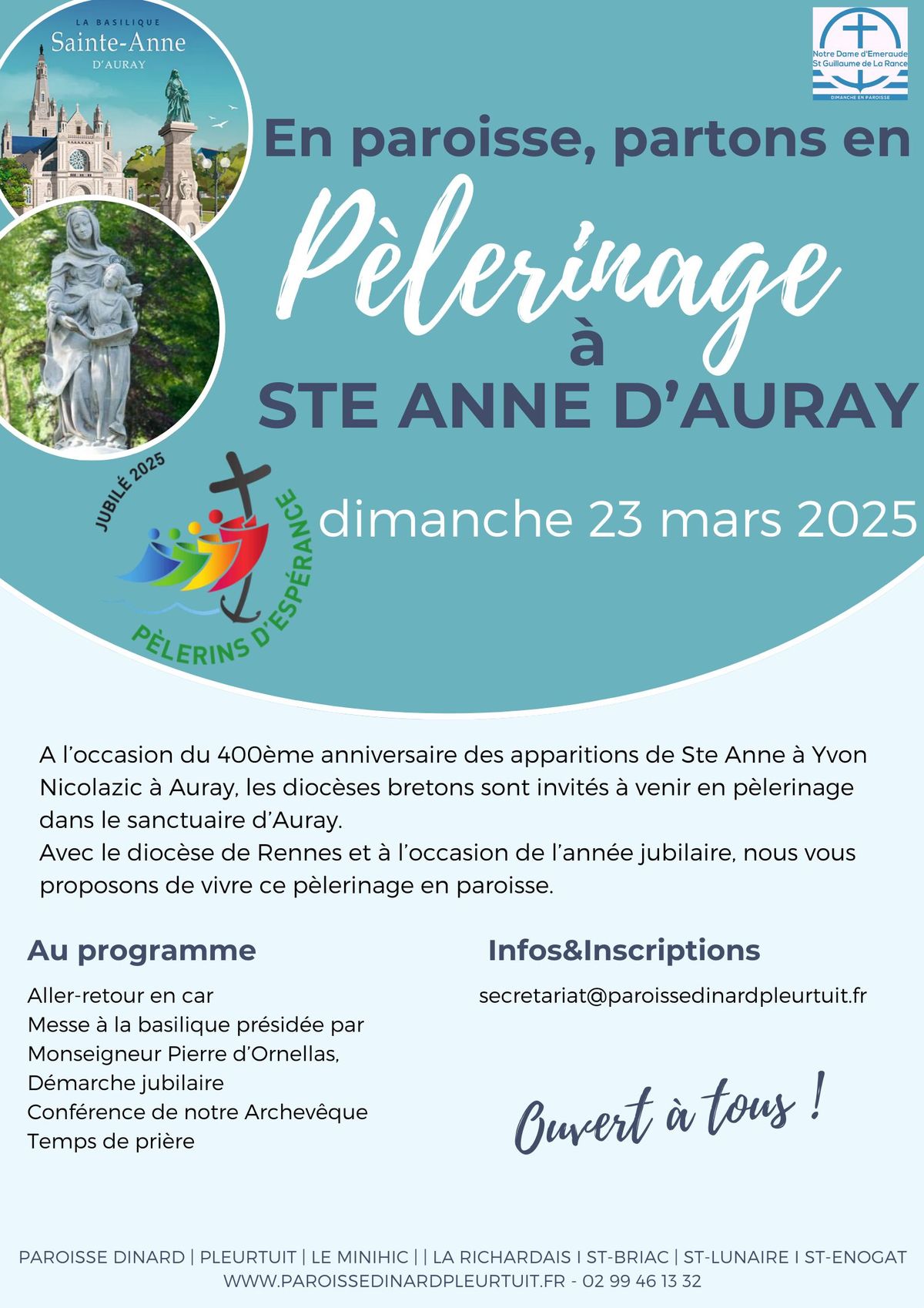 Pèlerinage Ste Anne d'Auray paroisse Dinard-Pleurtuit